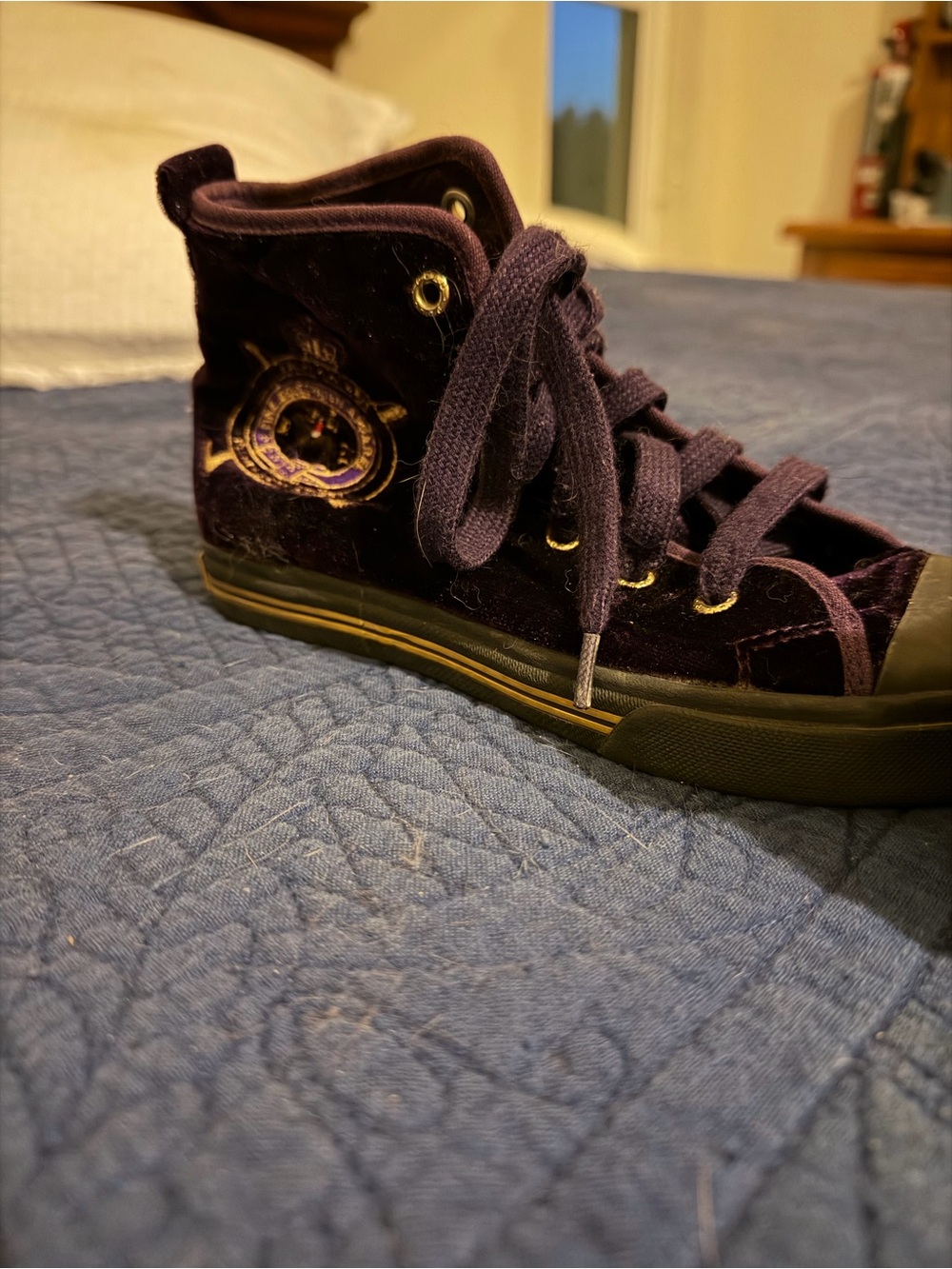 Ralph Lauren Kids High-Top Purple Velvet Sneakers signature equestrian emblem